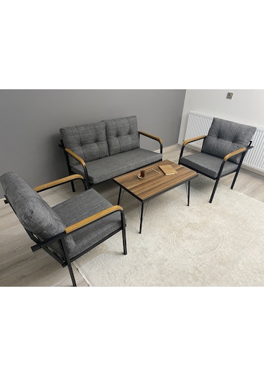 Modern Venüs Balkon, Bahçe, Cafe - Metal Kanepe Koltuk Takımı - 2+1+1 + Sehpa Antrasit Modernsh24 Antrasit