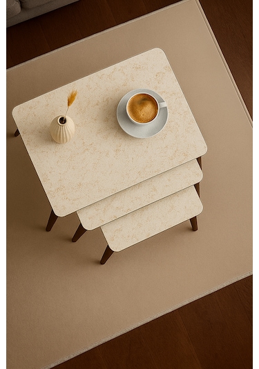 İstanbul 3'lü Zigon Sehpa %100 Mdf Traverten