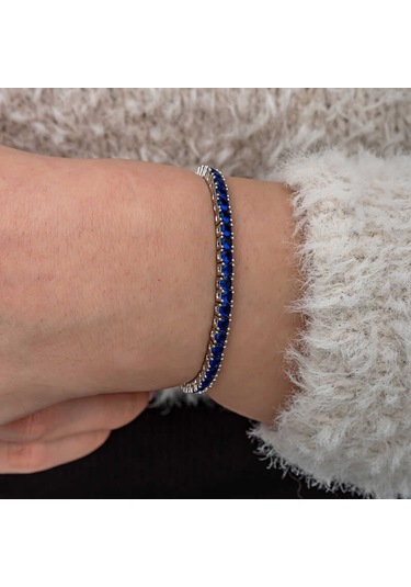 Artsmagazinmücevher Gümüş Lacivert Zirkon Taşlı Su Yolu Kadın Bilekik