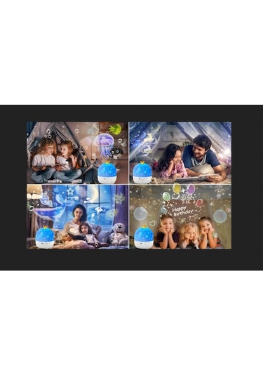 21 Farklı Desen Projektörlü Yansıtmalı Dönen Çocuk Bebek Odası Gece Lambası Çok Renkli