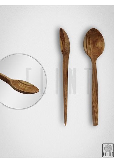 Zeytin Ağacı El Yapımı Tahta Ahşap Kaşık Mutfak Yemek Kaşığı 29cm