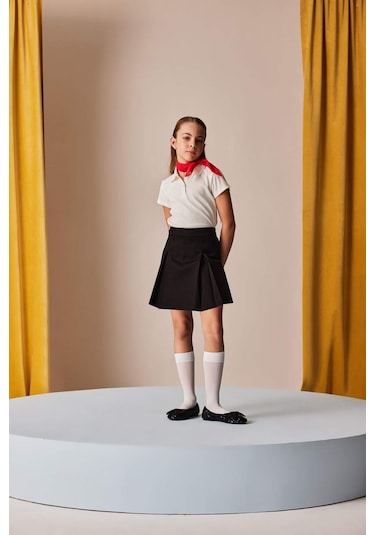 DeFacto Kız Çocuk Basic Düz Gabardin Şort Etek E0643A825SMBK27 Siyah