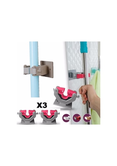 3'lü Çok Amaçlı Mop Fırça Paspas Askı Aparatı