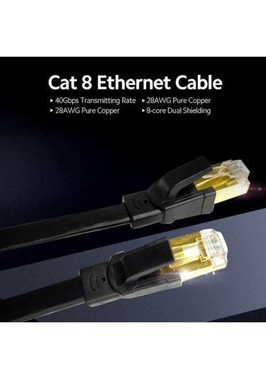 Pazly 40gbps Cat8 Ethernet Kablosu, 2000mhz, 8 Çekirdek, Alüminyum Folyo, Siyah, Dayanıklı Veri Transferi Kablo