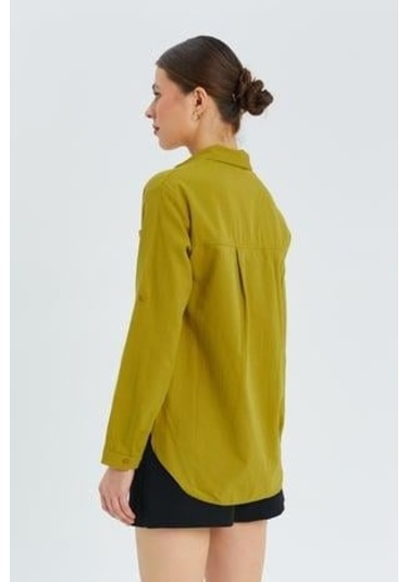9942 Kadın Oxford Uzun Kol Basic Gömlek Olive OLIVE