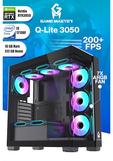 Game Master Qlite-3050 İ3-12100f 16 GB 512 GB M.2 SSD RTX3050 Free Dos Masaüstü Oyuncu Bilgisayarı