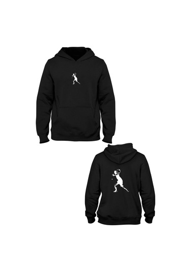 Tenisçi Ön Arka Baskılı Kapşonlu Sweatshirt Bll2120 Siyah