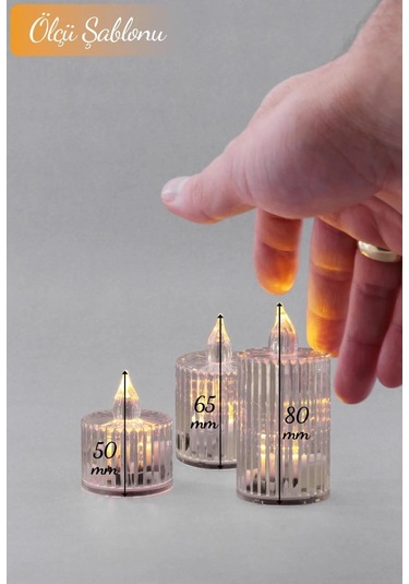 3lü Kristal Desenli Led Mum Seti Pilli Dumansız Alevli Ledli Dekoratif Yapay Mum Beyaz