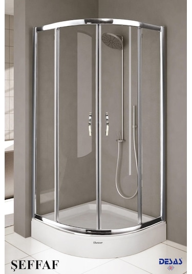 Desaş Shower Teknesiz Oval Şeffaf Desensiz Cam Duşakabin 90 x 90 5 MM Gümüş