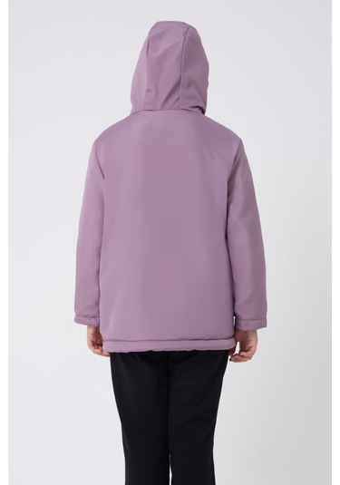 Kız Çocuk Mürdüm İçi Kürklü Su Ve Rüzgar Geçirmez Kapüşonlu 3 Cep Kışlık Mont & Kaban & Parka Mürdüm