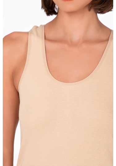 Kadın Pamuklu Ribana Esnek Biyeli Kalın Askılı Örme Atlet Ten K0111-ten