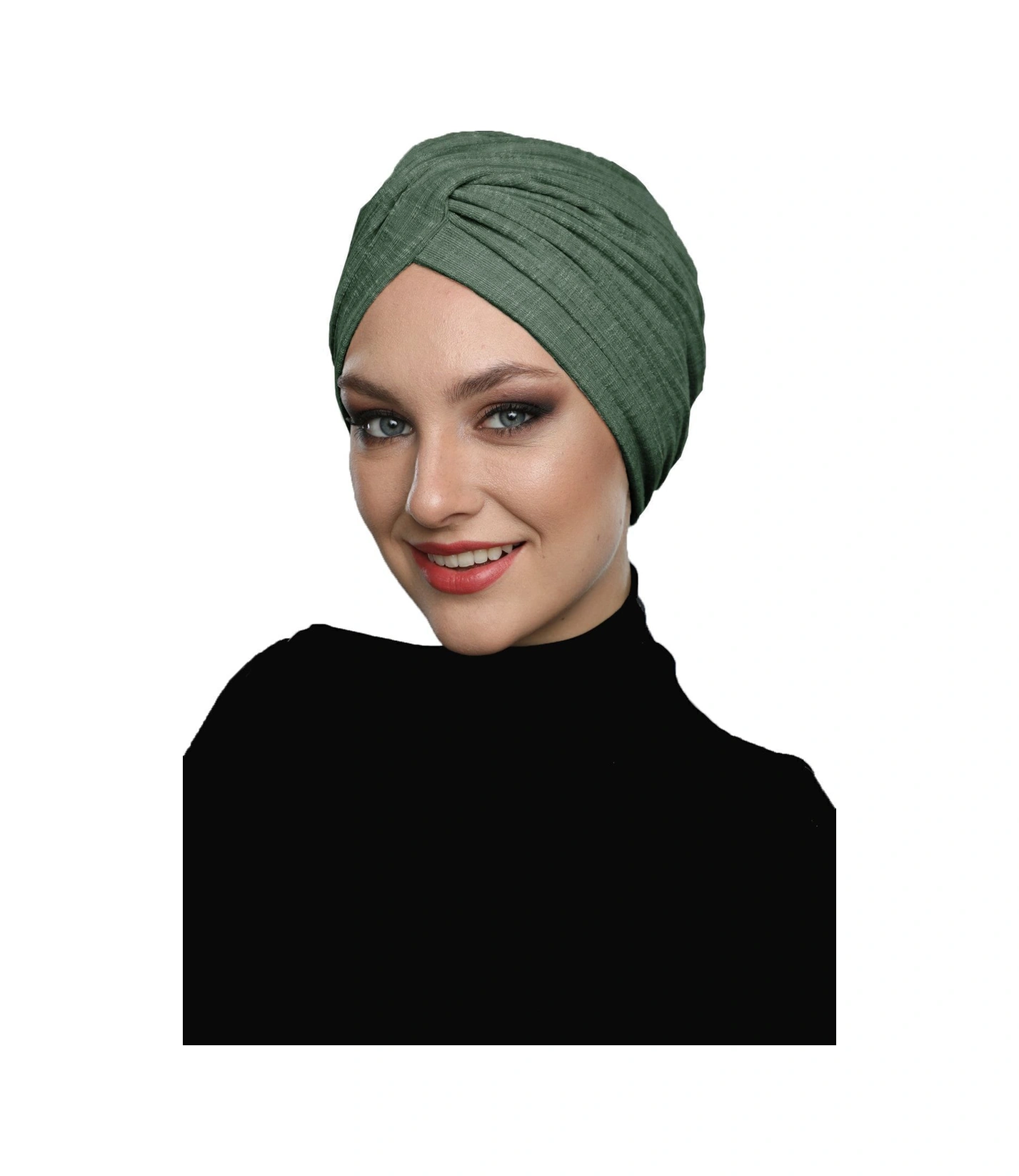 Çapraz Penye Astarlı Çam Yeşili Hazır Türban Tesettür Havuz Bonesi Çam Yeşili