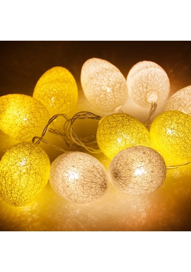 Sones Pil İle Çalışan 4.8m 30 Led Pamuk İplik Renkli Yumurta Lamba Dizisi Paskalya Tatil Partisi Ev Dekoratif Işık Sarı Diğer