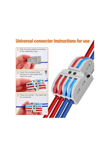 Koodmax 5 Adet 2 Giriş 4 Çıkış Kolay Hızlı Kablo Ekleme Birleştirme Konnektörü - Aç Kapa Kilitli