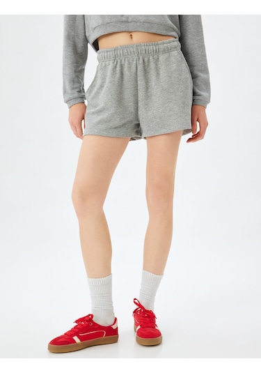 Koton Mini Şort Cepli Üç İplik Beli Lastikli Rahat Kalıp Gri 5sak70012ek Gri