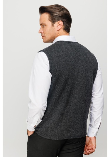 Erkek V Yaka Önü Kareli Yelek K.füme K.füme