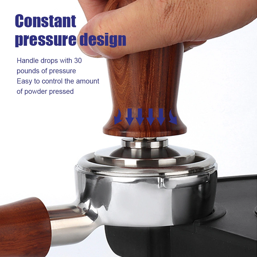 Youmex 58mm Gıda Seviyesi Paslanmaz Çelik Kahve Tamper, Ahşap Kolu, Sabit Basınç, Dikey Basma, Uniform Ekstraksiyon, Espresso Aleti Kahverengi