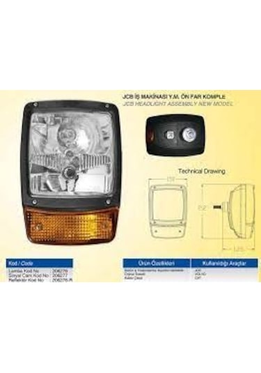 Jcb-volvo-cat İş Makinası Komple Ön Far Alttan Sinyalli