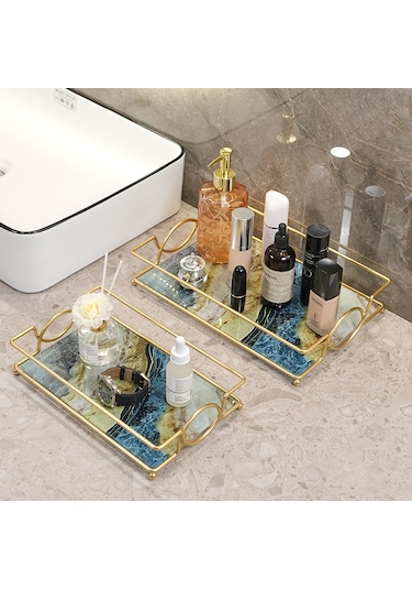 Xiyyadms Banyo Tahtası黑金 Mini: Cam Ve Demir Materyal, 3-5kg Yük Taşıma, Delme Yok, Kozmetik Ve Bakım Ürünleri İçin Masaüstü Depolama Rakımı Diğer