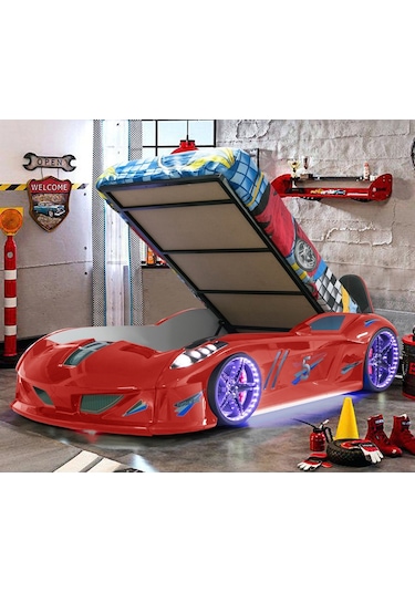 Arabalı Yatak , Kırmızı Jaguar Bazalı Arabalı Yatak,Full Ledli Kırmızı