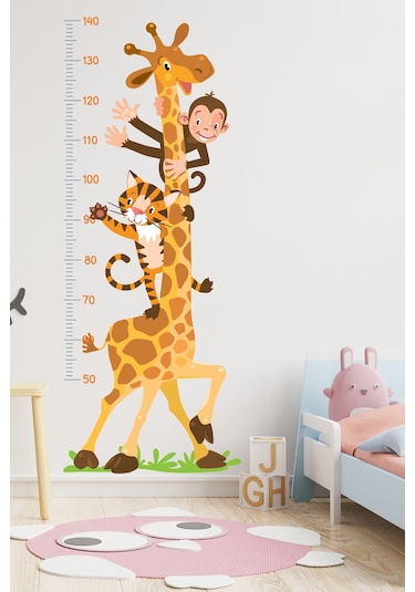 Zürafa Kaplan Ve Maymun Temalı Boy Ölçüm Cetveli Boy Ölçer Sticker