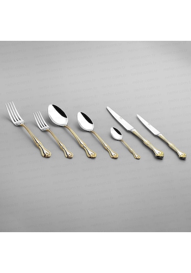 Nehir Lalezar Altın Sade 12 Kişilik 89 Parça Kutulu Çatal Kaşık Bıçak Takımı