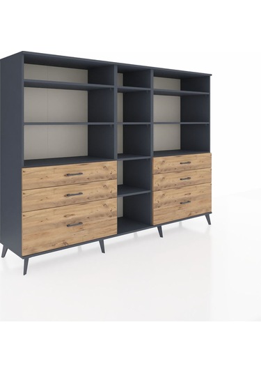 Hyperion Dolap 10 Raflı 6 Çekmeceli 220x44x163 Antrasit-antrasit Antrasit-antrasit/çam