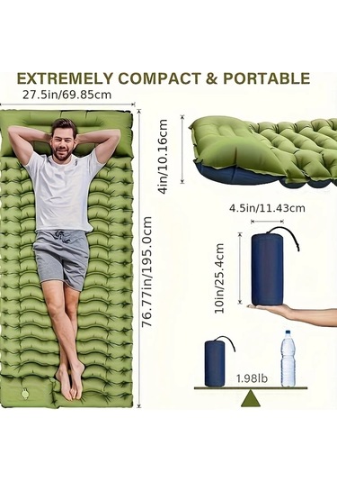 Userfriendly11 Yeşil Kamp Matı Hafif Şişme Taşınabilir Doğa Maceraları İçin Uyku Yatağı Yeşil