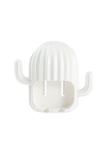 Pazly Yapışkan Kaktüs Delmesiz Çok Amaçlı Diş Fırçası Organizatörü - Elektrikli, Takı, Saç Bandı Beyaz, Ergonomik Tasarım Beyaz