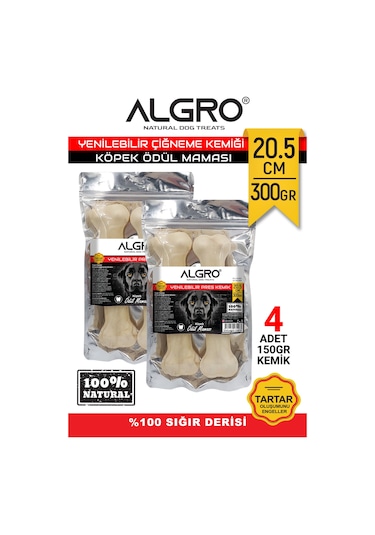 Algro Doğal Sığır Derisi Köpek Ödül Kemiği 20.5 CM 2 x 300 G