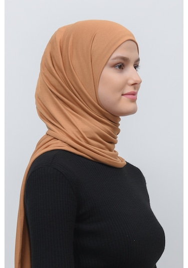 Altobeh Tesettür Kadın Düz Renk Penye Şal Hijab - Taba