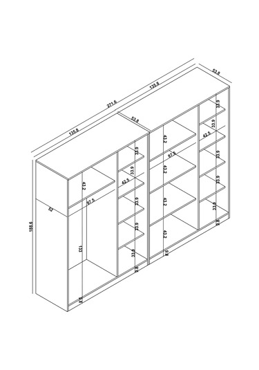 Lucas 6 Kapaklı,15 Raf Bölmeli Yüklük & Askılıklı Geniş Elbise Dolabı-gardırop Kül Yeşil Yeşil