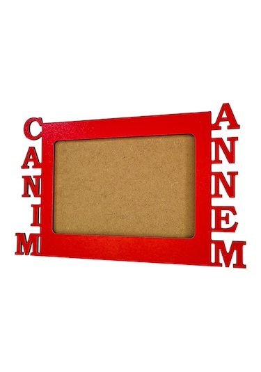 Anneler İçin Kırmızı Ahşap Fotoğraf Çerçevesi Canım Annem