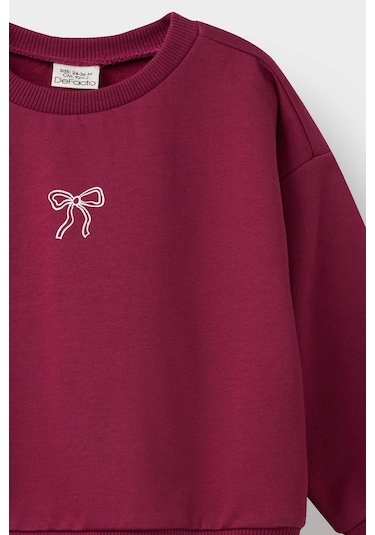 Defacto Kız Bebek Bisiklet Yaka İçi Yumuşak Tüylü Baskılı Sweatshirt E8352a525aubr490 Bordo