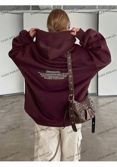 Y2k Trend Sezon Unisex Retro Sweatshırt Kapşonlu Kod 1809 Trz1908 Bordo