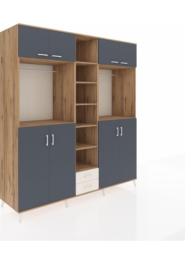 Kronos Dolap 14 Raflı 2 Çekmeceli 2 Askılı 220x59x243 Çam-antrasit/aytaşı Antrasıt/aytası