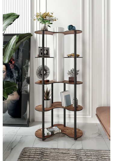 Mariposa Lambader Raflı Kitaplık Ceviz Ceviz