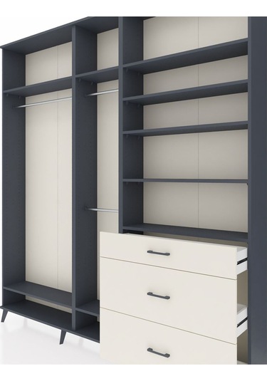 Arges Dolap 9 Raflı 3 Çekmeceli 3 Askılı 220x30x243 Antrasit-antrasit/aytaşı Antrasıt/aytası