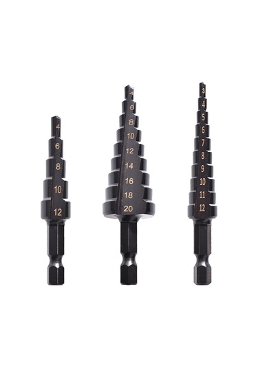 Kangvka 3'lü Hss Nitrid Kaplı Siyah Basamaklı Matkap Ucu Seti 3-12, 4-12, 4-20mm Altıgen Saplı Delme Ve Genişletme Aleti - Opp Paketli
