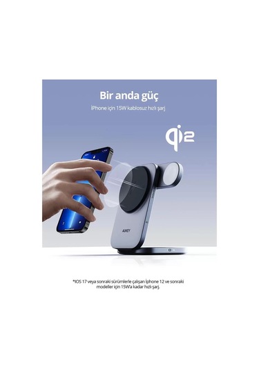 Aukey Lc-mc312-gy Magfusıon Z Qı2 15w Katlanabilir 3 Ü 1 Arada Mıknatıslı Kablosuz Şarj Cihazı