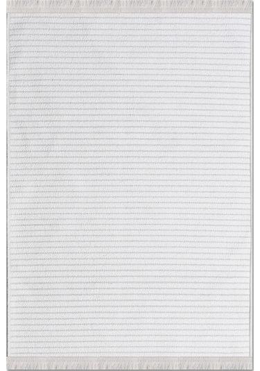 Lidya Bukle Beyaz Çizgili Halı Kaydırmaz, Kadife Hissi, Kolay Temizlik, Antibakteriyel, Modern Beyaz