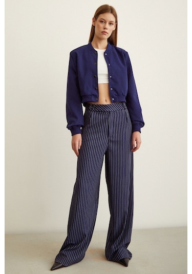 Never More Astarlı Çıt Çıtlı Mont Lacivert