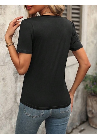 The İstanbul Kadın Kollu V Yakalı Omuzlarda Çizgi Detaylı Viskon Bluz Siyah