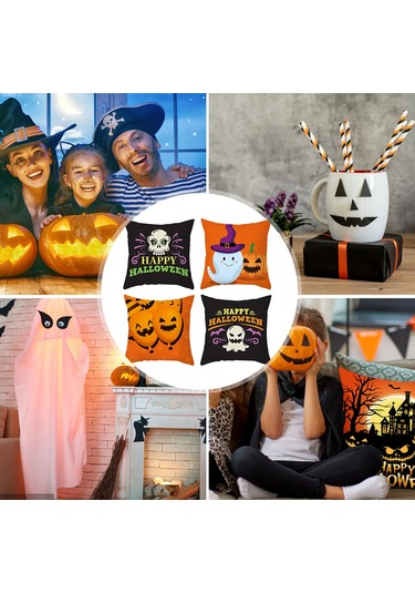 Ruicoo Cadı Şapkalı Halloween Yastık Kılıfı - 6'lı Set, Pamuklu Keten, Parti Dekoru İçin Diğer