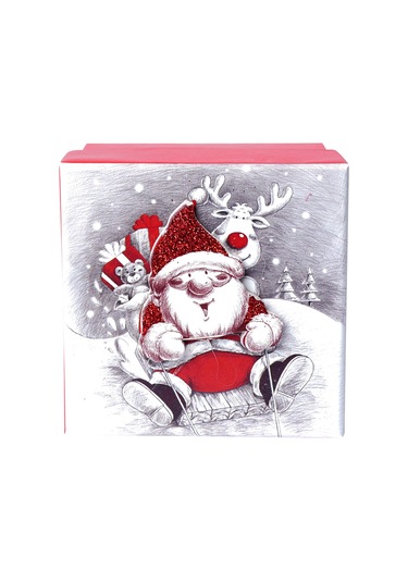 Yılbaşı Noel Baba Ve Geyik Motifli Hediye Kutusu 17x8 Cm