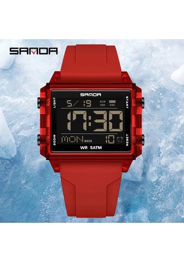 Primepickings Sanda Erkek Digital Saat 6275 Şeffaf Mavi Kronograf Alarm 5atm Suya Dayanıklı Diğer