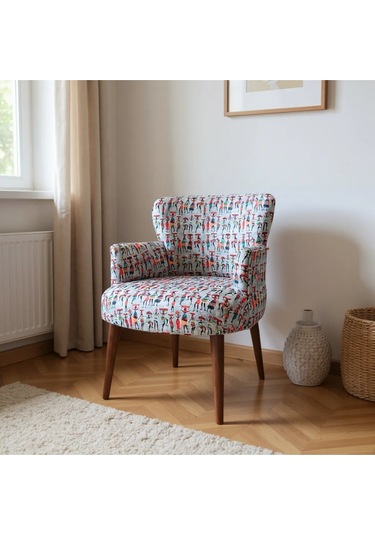 Roma Modern Tekli Koltuk Berjer - Dijital Baskılı Kumaş - Ahşap Ayak - Afrika Desen Afrikalı