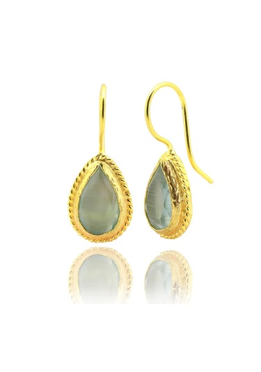 Beyisa Güneş Taşı Serisi Sarma Damla Kesim Mavi Renkli Oniks 22 Ayar Altın Kaplama Kadın Set