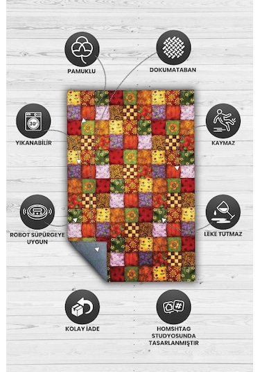 Homshtag Mutfaktaki Bahar Çiçekli Renkli Dekoratif Patchwork Mutfak Halısı Çok Renkli