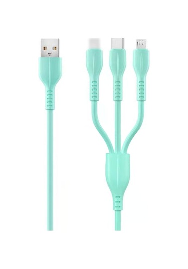 Mavi 1 Metre Silikon Şarj Kablosu - 2a Hızlı Şarj - İos Uyumlu/type C/micro-b Uçları Veri Transferi Yok